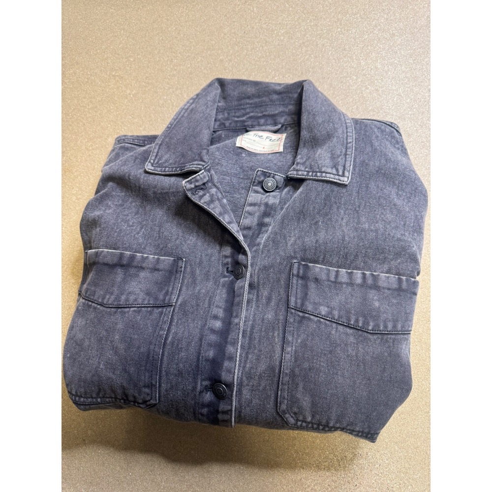 Free People We The Free Denim Shirt Jacket Washed Black Grey Oversized Shacket L